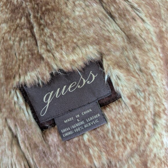 Vintage Y2K Penny Lane Suede Guess Hoodie Hooded Coat w/ Faux Fur Lining L - Picture 11 of 11